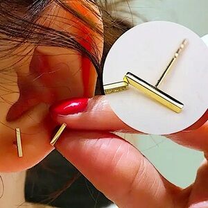 Gold Stick Bar Stud Earrings Minimalist